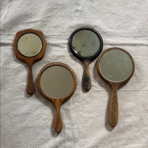 Vintage Handheld Wooden Mirrors Set